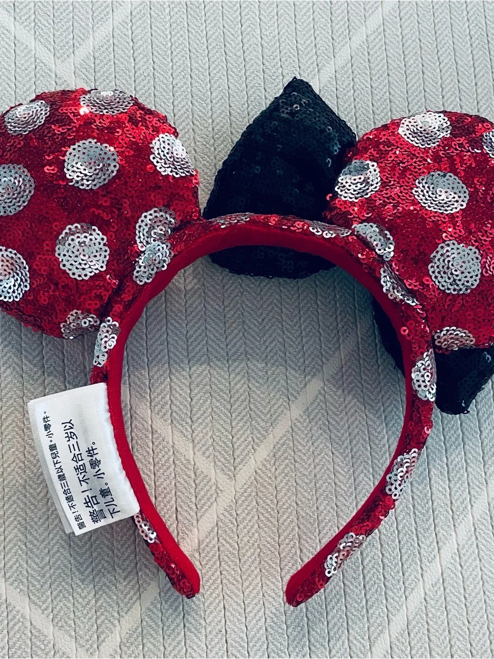 Disneyparks Minnie Ears Headband - Polka Dots With Black Bow Sequined
